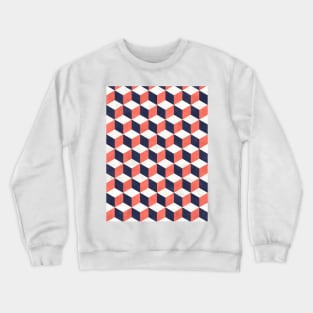 Geometric Cube Pattern - Coral, White, Blue Concrete Crewneck Sweatshirt